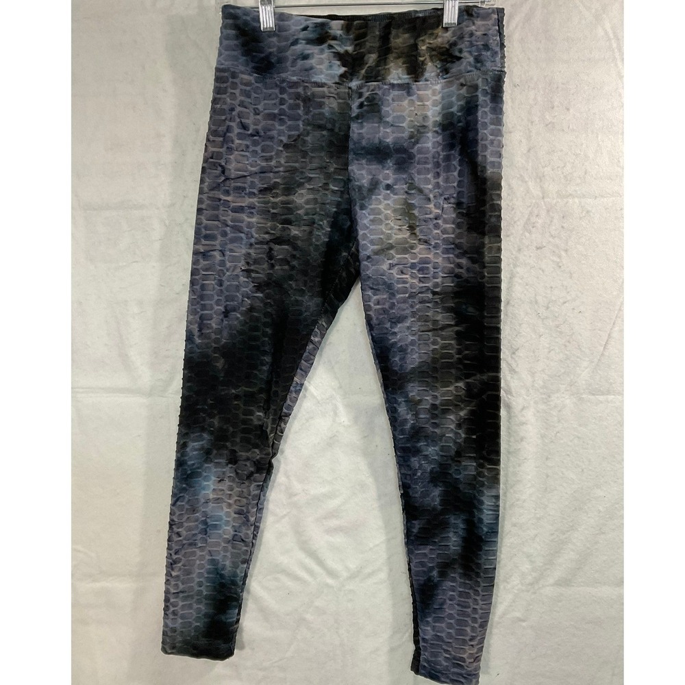 No Boundaries Textured Leggings Juniors L 11-13 Blue Black Tie Dye Honeycomb